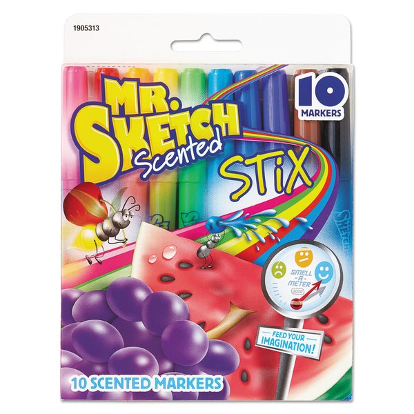 Mr. Sketch Scented Stix Watercolor Marker Set, Fine Bullet Tip, Asstd Color, PK10 1905313